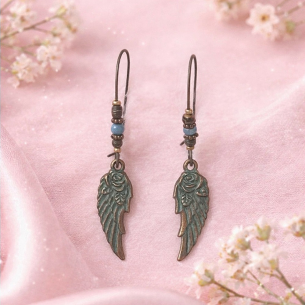 5/$15 🩷 MUST BUNDLE Bohemian Teal Wing & Rose Drop Earrings - Women Jewelry - Picture 2 of 6